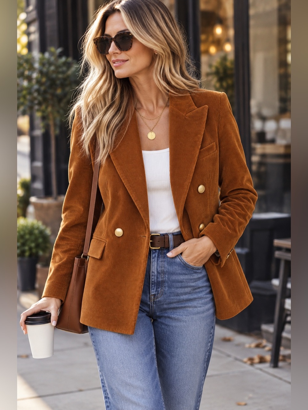 Rosetta Getty Cognac Cord Blazer NWT Size 4 Double Breasted Jacket Cool Girl